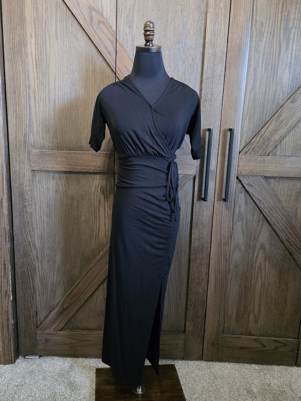 Veronica Beard Black Wrap Maxi Dress with Side Tie